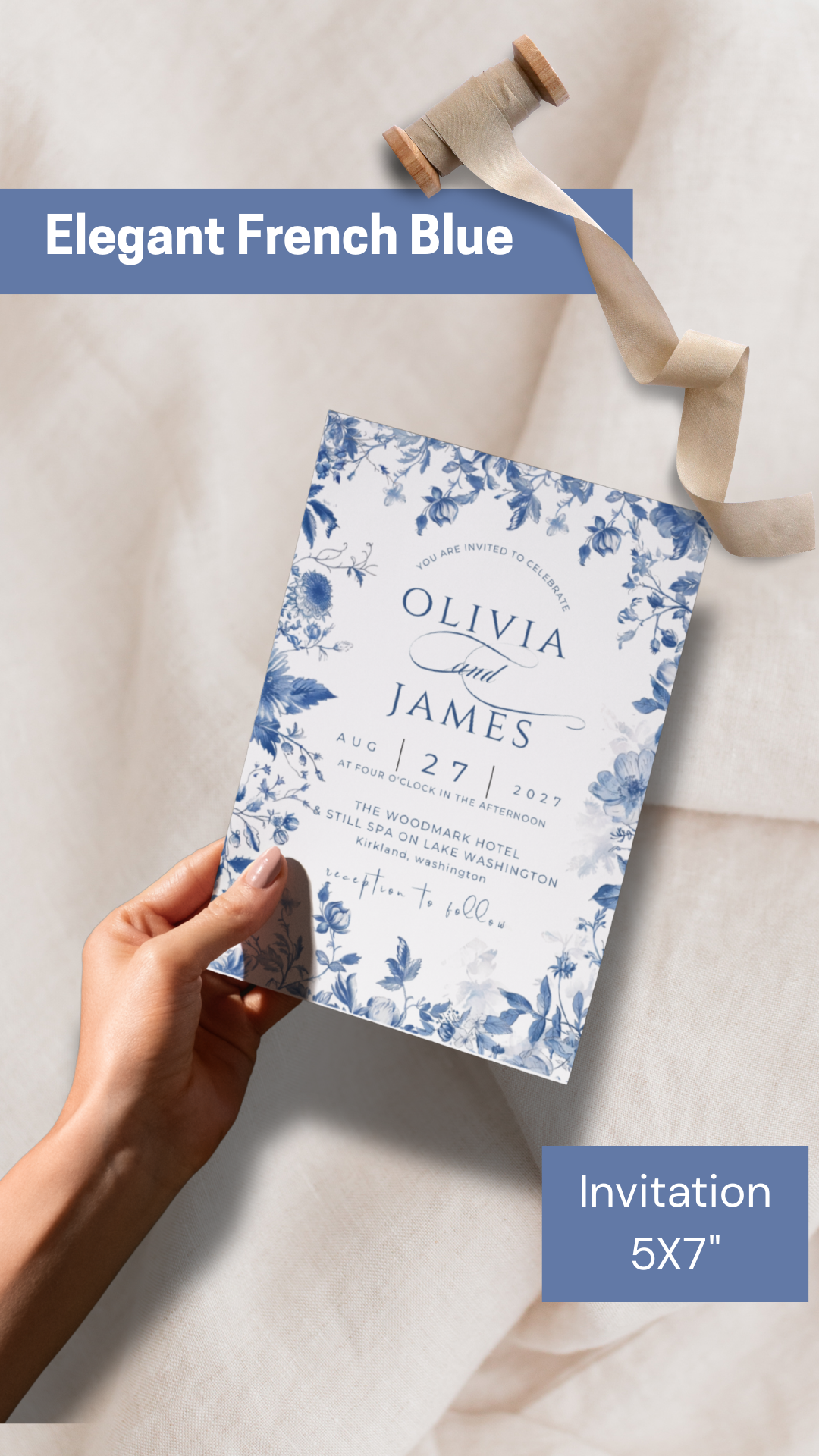 French Blue Wedding Invitation Template | Editable in Canva | Instant Download
