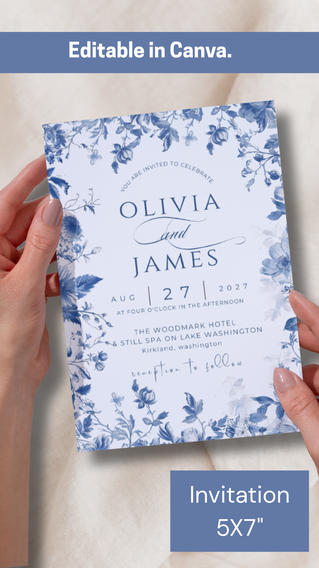 French Blue Wedding Invitation Template | Editable in Canva | Instant Download