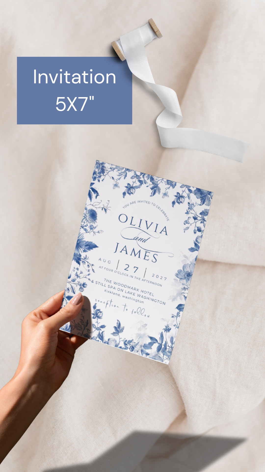 French Blue Wedding Invitation Template | Editable in Canva | Instant Download