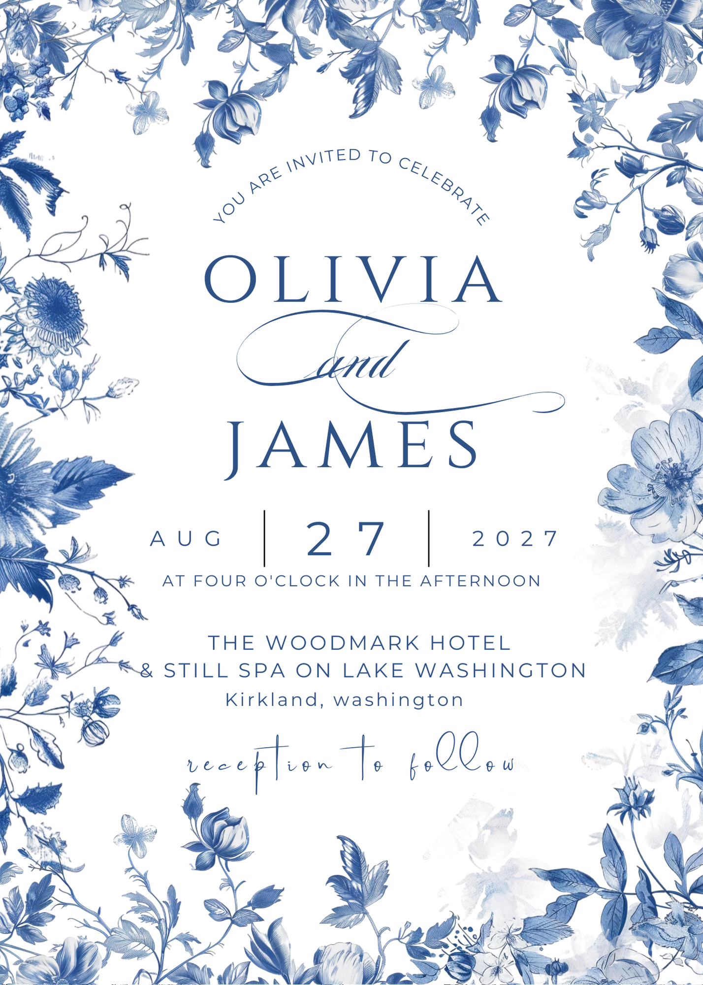 French Blue Wedding Invitation Template | Editable in Canva | Instant Download